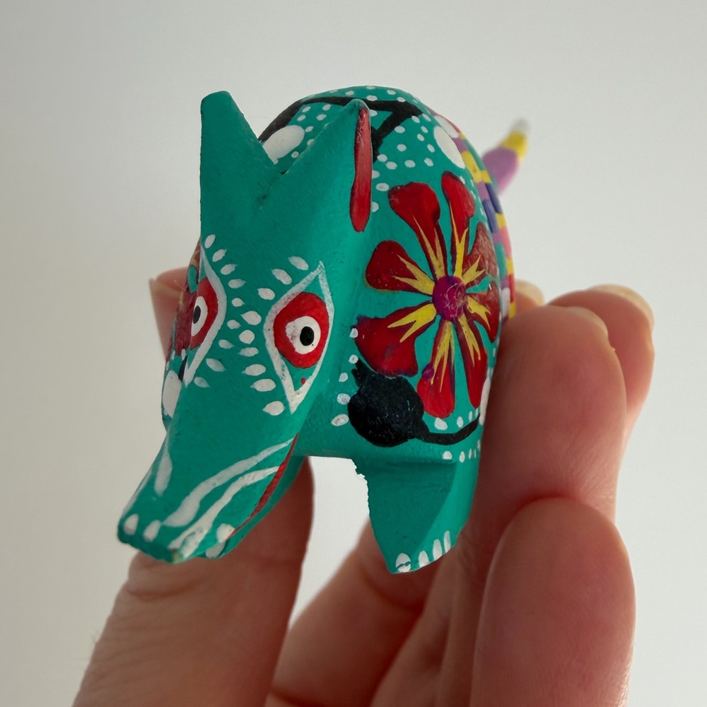 Signed Josue Ortocha Alebrije Armadillo Oaxaca Mexican Folk Art Wood Carving